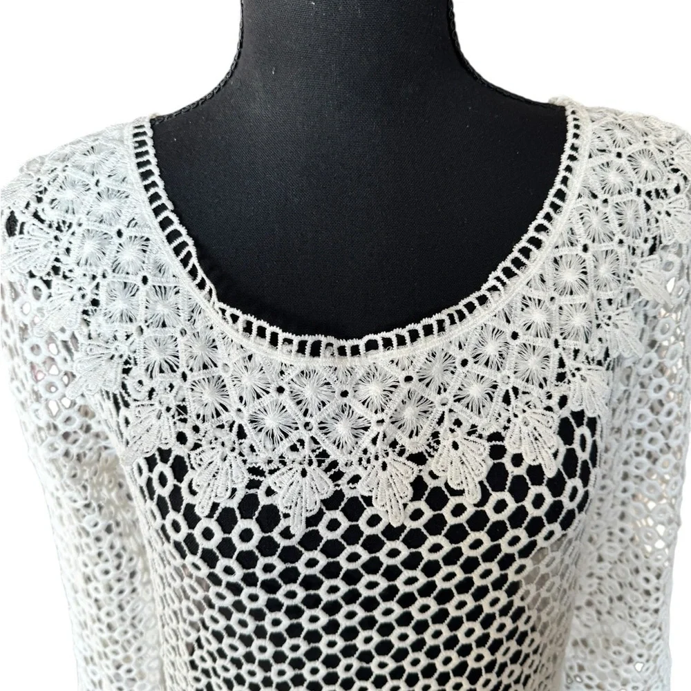 White Crochet Lace Bridal Tunic Bachelorette Beach Bride Honeymoon Cover Up S - Picture 4 of 8